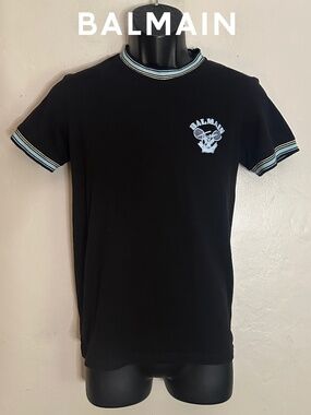 Balmain Embroidered T Shirt Small Gently worn 100% cotton 18" armpit to armpit